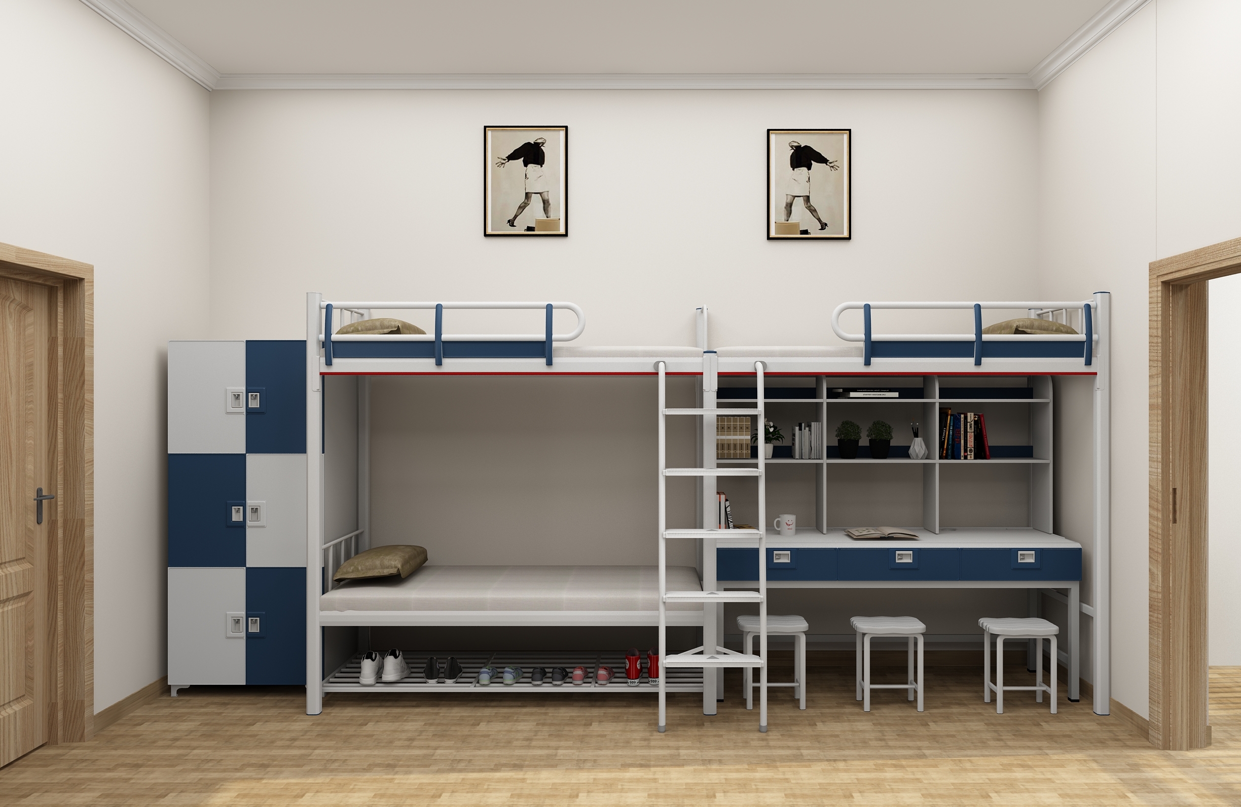 两联三位爬梯公寓床