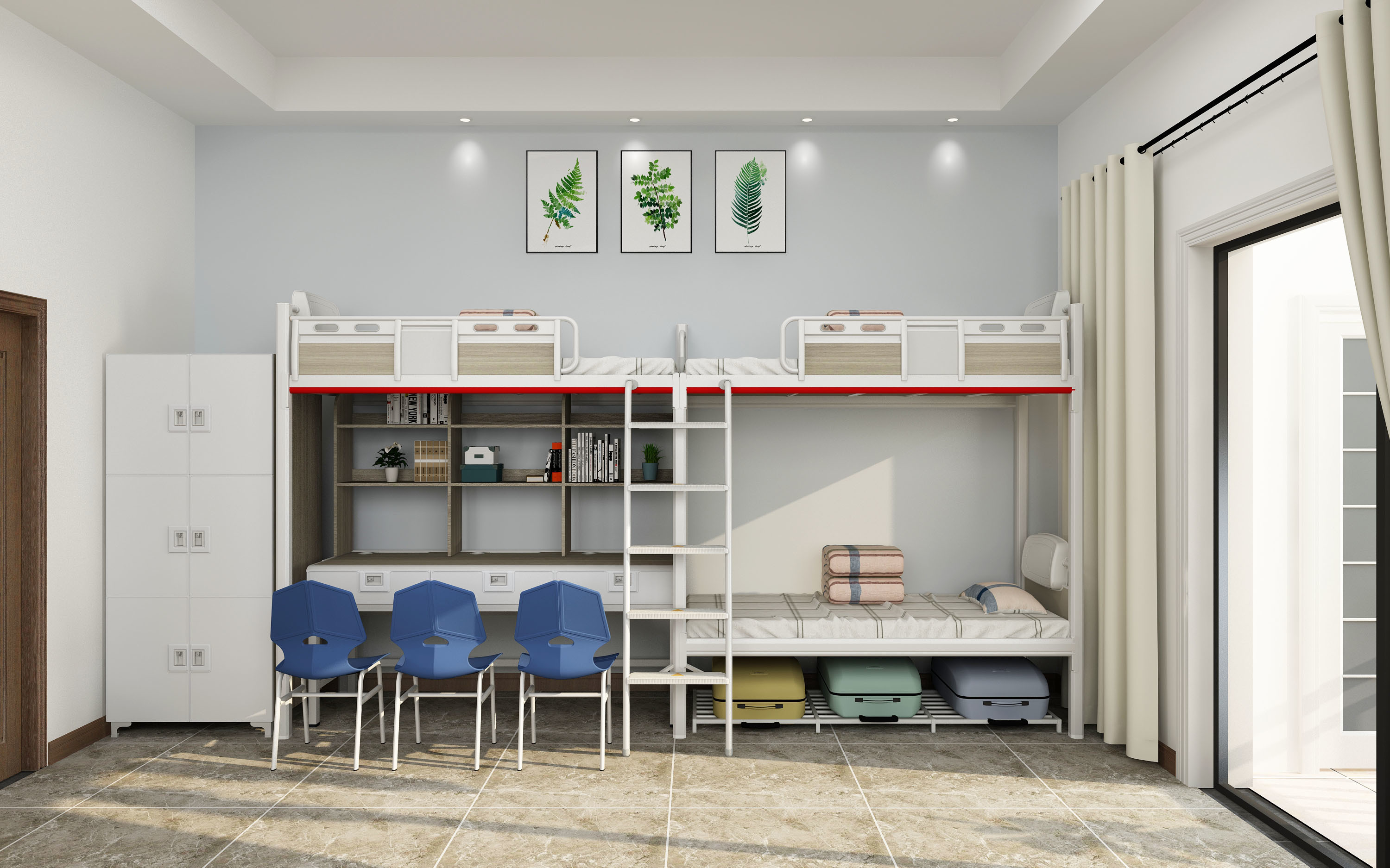 两联三位爬梯公寓床