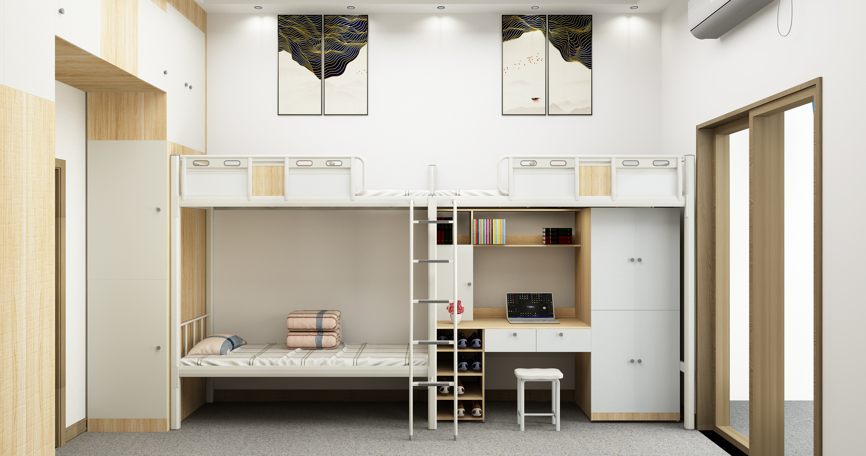 两联三位爬梯公寓床